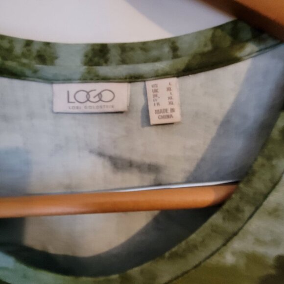 Women's Tunic LOGO Lori Goldstein L Green Long Sleeve Lace Detail - Picture 2 of 3